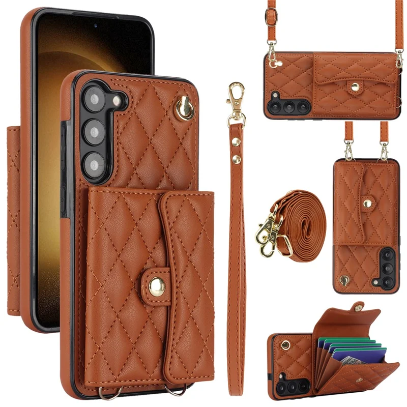 026 Для Samsung Galaxy S23 Kickstand Case Card Slots Crossbody Phone Cover - Коричневый