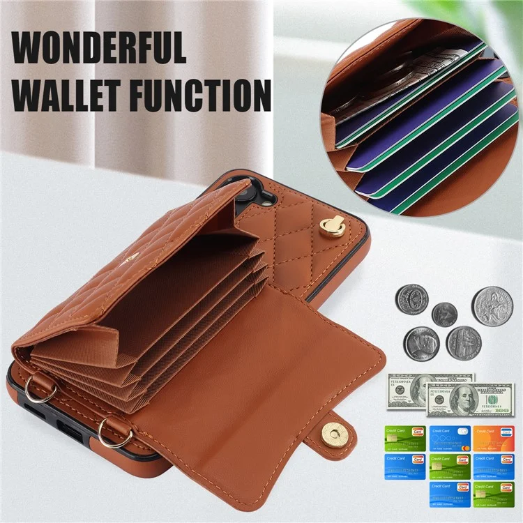 026 Для Samsung Galaxy S23 Kickstand Case Card Slots Crossbody Phone Cover - Коричневый