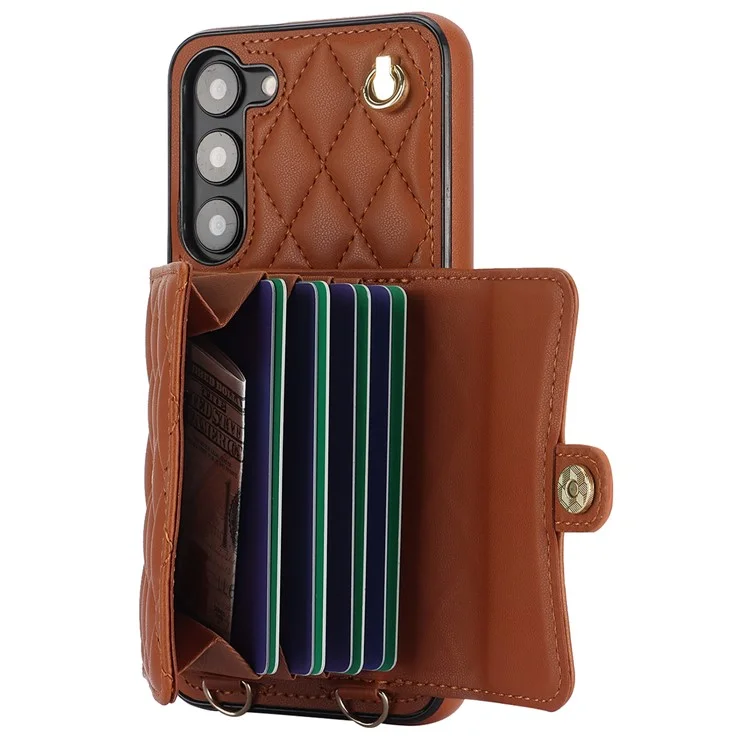 026 Для Samsung Galaxy S23 Kickstand Case Card Slots Crossbody Phone Cover - Коричневый