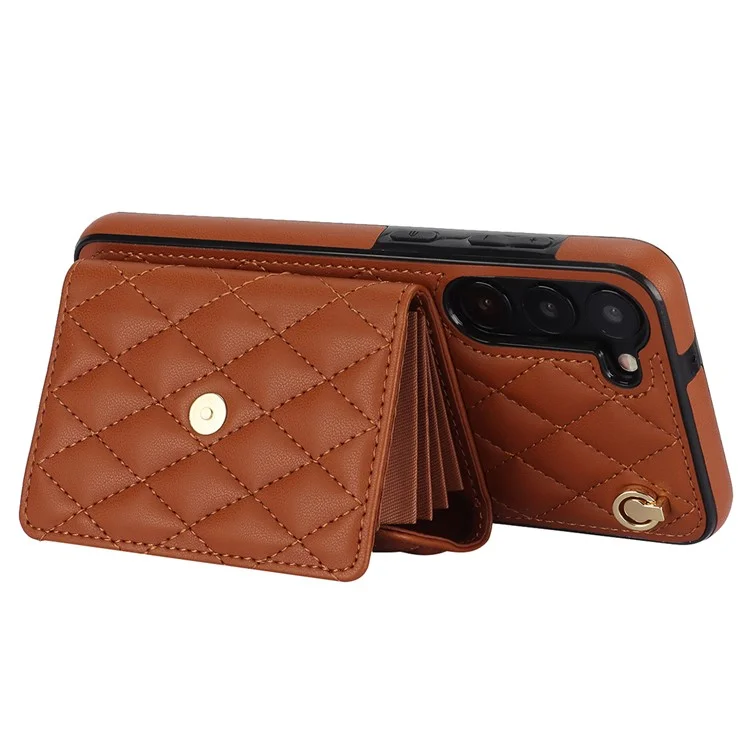 026 Для Samsung Galaxy S23 Kickstand Case Card Slots Crossbody Phone Cover - Коричневый