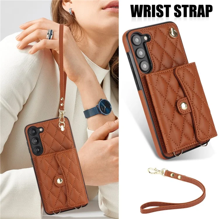 026 Для Samsung Galaxy S23 Kickstand Case Card Slots Crossbody Phone Cover - Коричневый