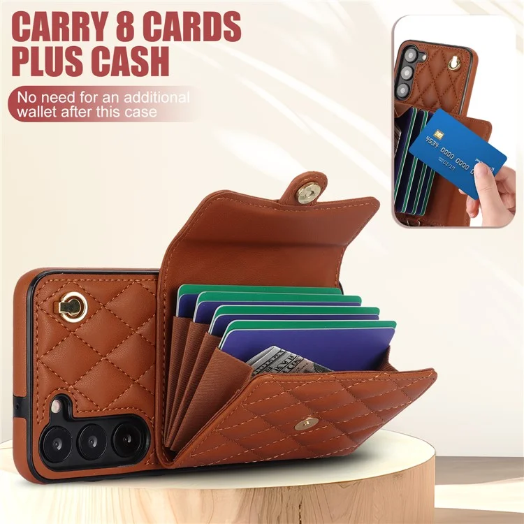 026 Для Samsung Galaxy S23 Kickstand Case Card Slots Crossbody Phone Cover - Коричневый