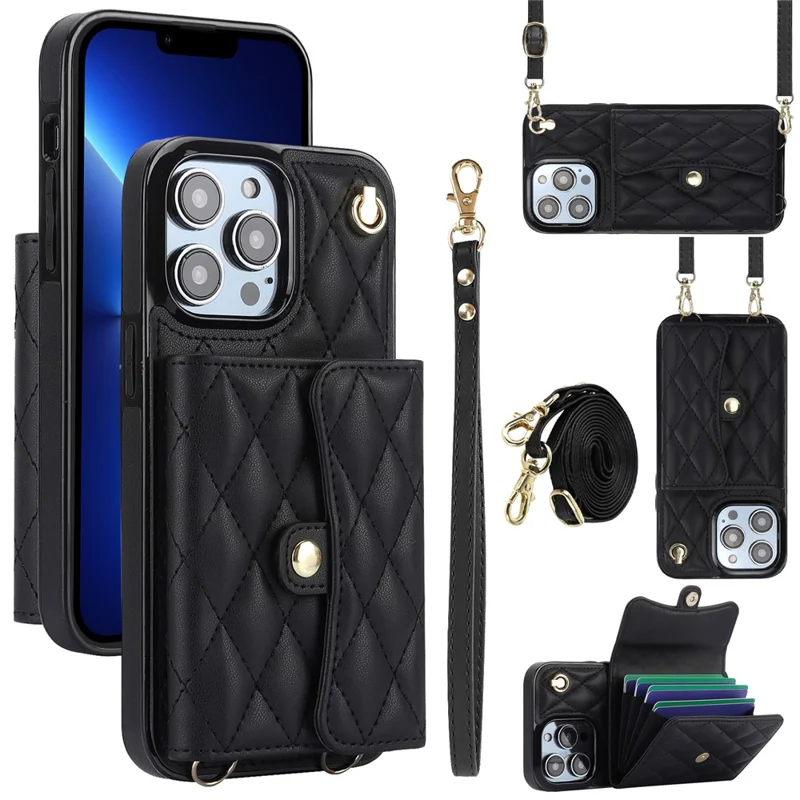 026 For iPhone 13 Pro Case RFID Blocking Card Slots Kickstand Phone Cover - Black