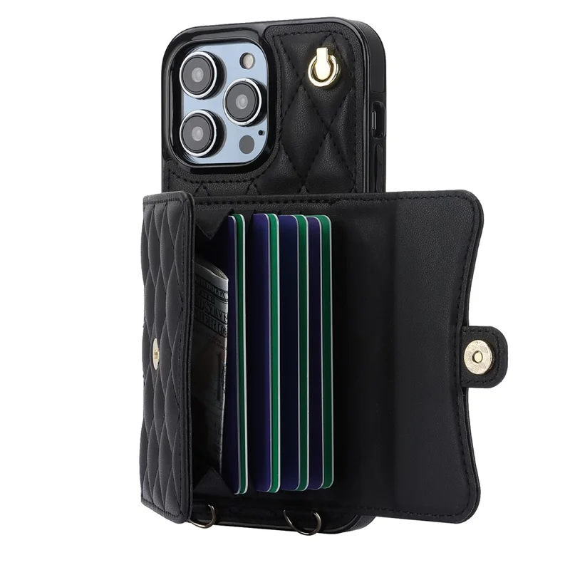 026 For iPhone 13 Pro Case RFID Blocking Card Slots Kickstand Phone Cover - Black