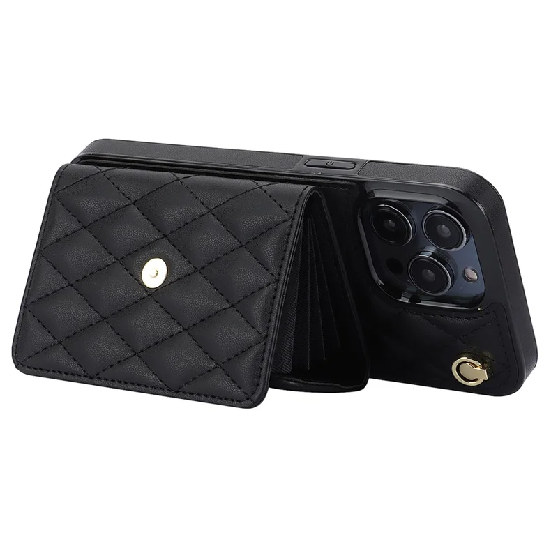 026 For iPhone 13 Pro Case RFID Blocking Card Slots Kickstand Phone Cover - Black