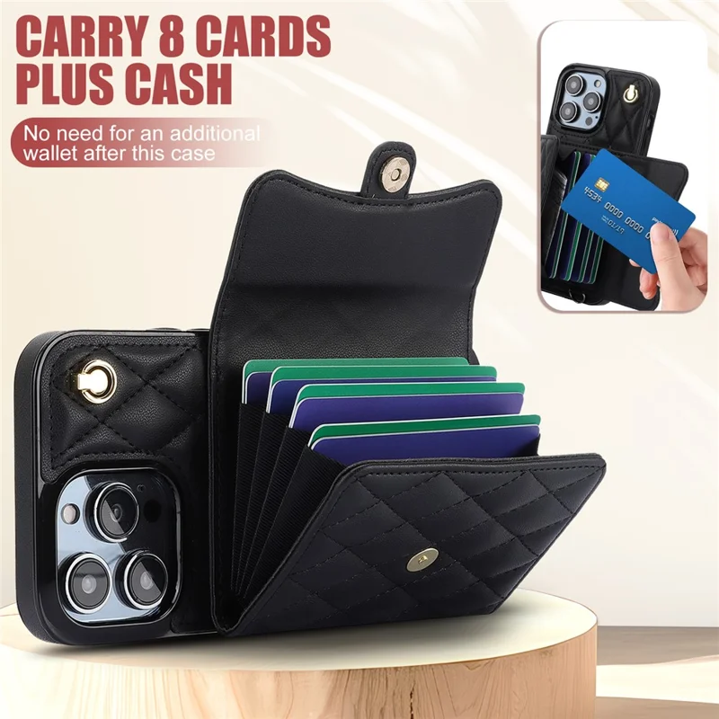 026 For iPhone 13 Pro Case RFID Blocking Card Slots Kickstand Phone Cover - Black