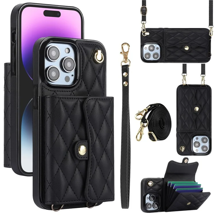 026 For iPhone 14 Pro Max RFID Blocking Phone Cover with Card Case Holder - Black