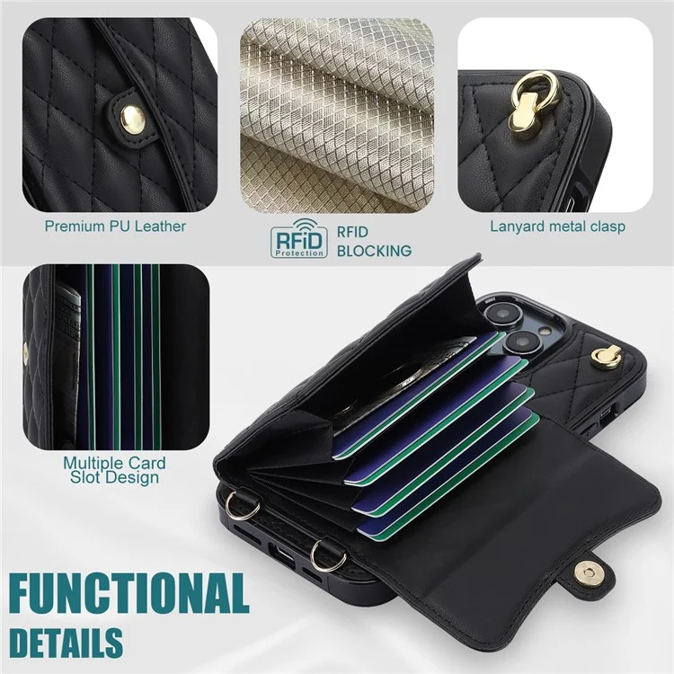 026 For iPhone 14 Pro Max RFID Blocking Phone Cover with Card Case Holder - Black