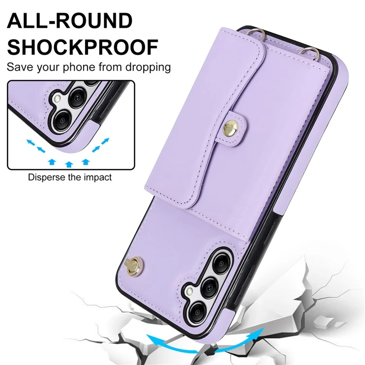 Para Samsung Galaxy A54 5G Card Case Kickstand Leather + TPU Phone Cover with 2 Straps - Purple