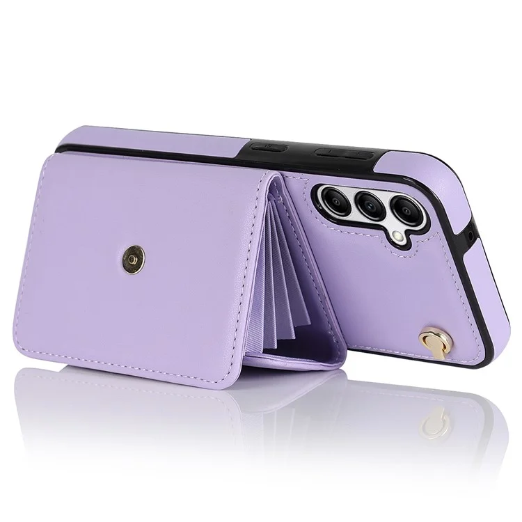 Para Samsung Galaxy A54 5G Card Case Kickstand Leather + TPU Phone Cover with 2 Straps - Purple