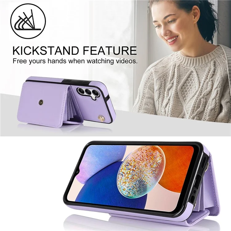 Para Samsung Galaxy A54 5G Card Case Kickstand Leather + TPU Phone Cover with 2 Straps - Purple