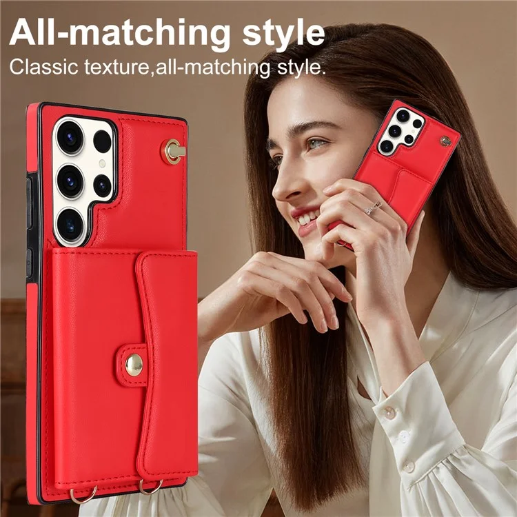 For Samsung Galaxy S24 Ultra RFID Blocking Card Slots Cover Phone Card Case - Red