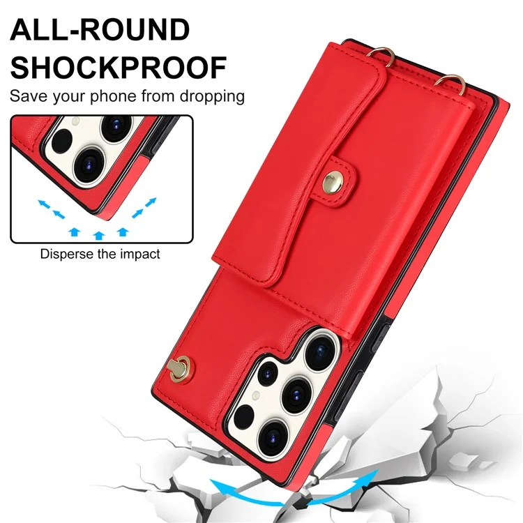 For Samsung Galaxy S24 Ultra RFID Blocking Card Slots Cover Phone Card Case - Red