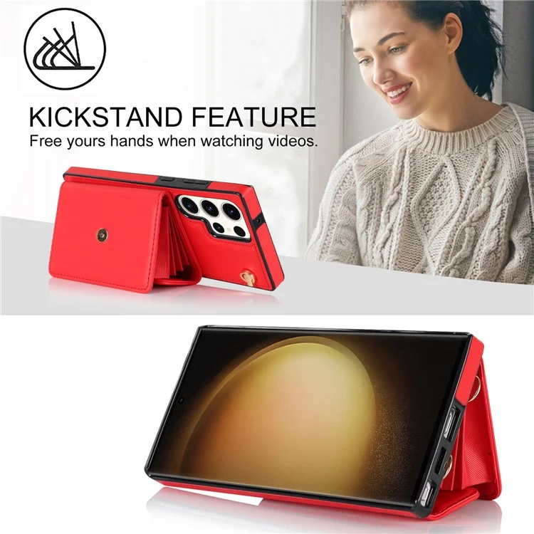 For Samsung Galaxy S24 Ultra RFID Blocking Card Slots Cover Phone Card Case - Red