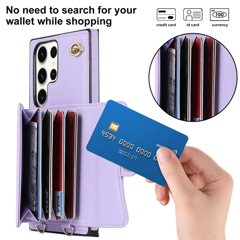 For Samsung Galaxy S24 Ultra RFID Blocking Card Slots Cover Phone Card Case - Purple