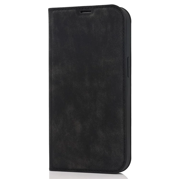 For iPhone 15 Pro Magnetic Case PU Leather Card Holder Cover with RFID Blocking - Black
