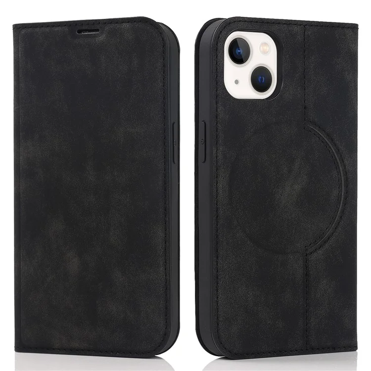 For iPhone 14 Case Magnetic PU Leather Card Holder Phone Protector - Black