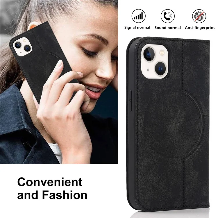 For iPhone 14 Case Magnetic PU Leather Card Holder Phone Protector - Black