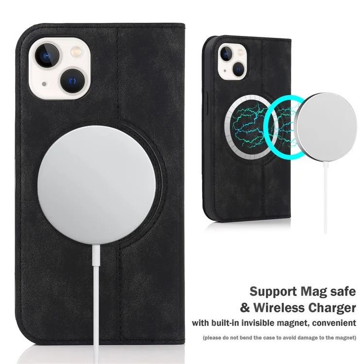 For iPhone 14 Case Magnetic PU Leather Card Holder Phone Protector - Black