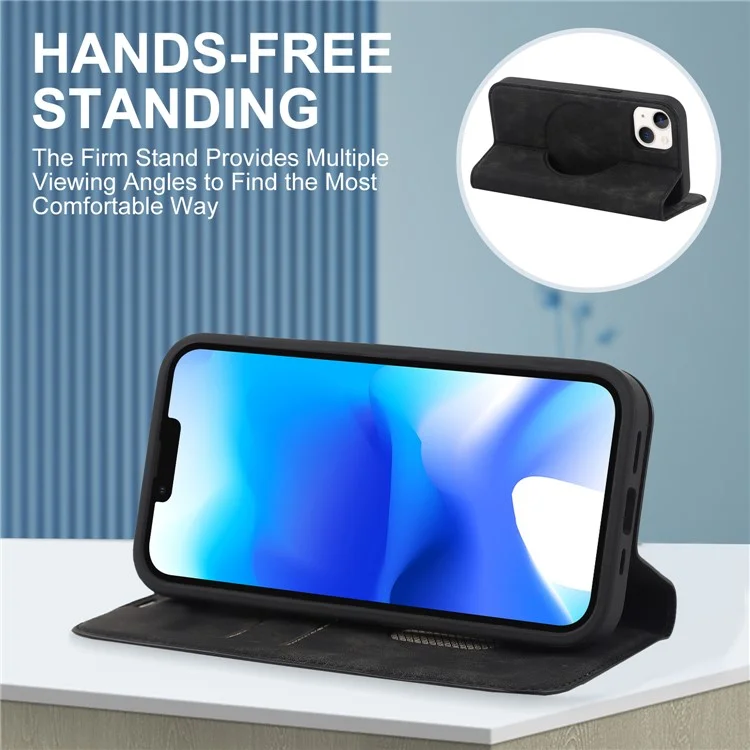For iPhone 14 Case Magnetic PU Leather Card Holder Phone Protector - Black