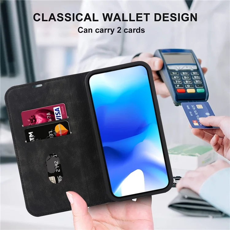 For iPhone 15 Plus Case Magnetic PU Leather+TPU Phone Protector with Foldable Stand - Black