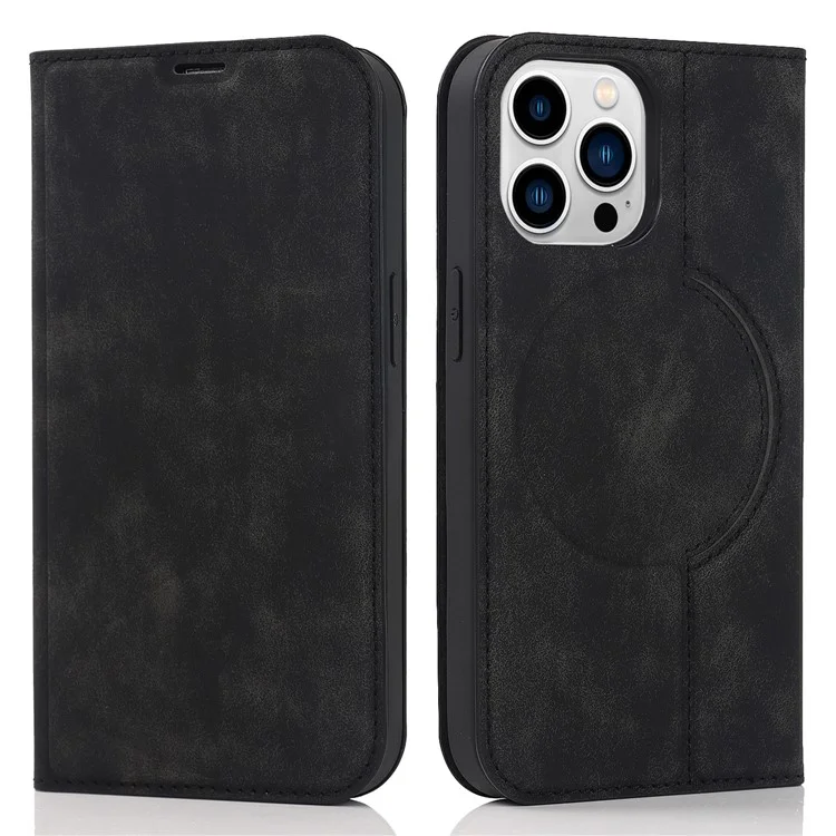 Para o caso do iPhone 14 Pro Max PU Leather RFID Blocking Magnetic Auto-absorbed Cover - Preto