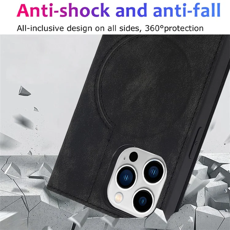 Para o caso do iPhone 14 Pro Max PU Leather RFID Blocking Magnetic Auto-absorbed Cover - Preto