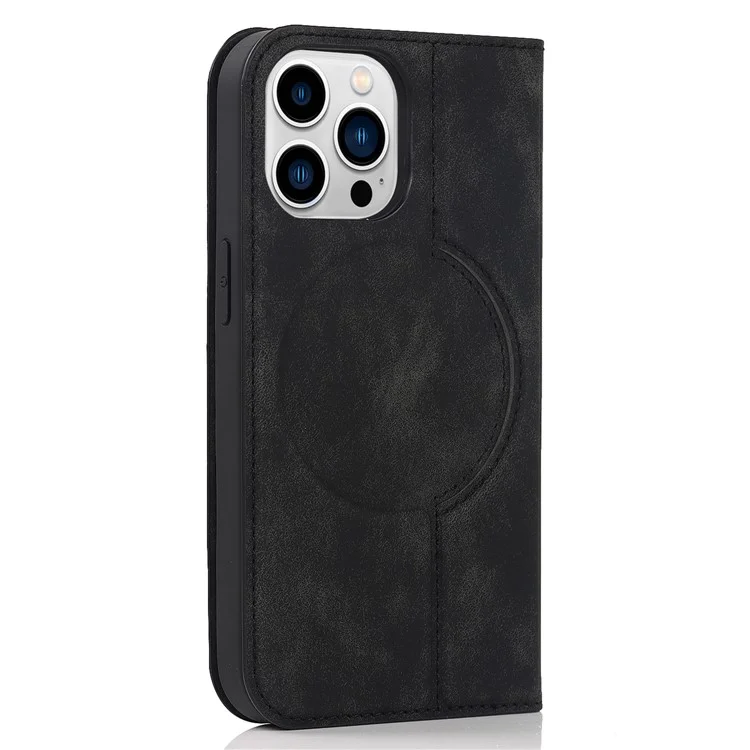 Para o caso do iPhone 14 Pro Max PU Leather RFID Blocking Magnetic Auto-absorbed Cover - Preto