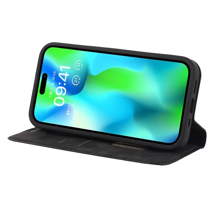 Para o caso do iPhone 14 Pro Max PU Leather RFID Blocking Magnetic Auto-absorbed Cover - Preto