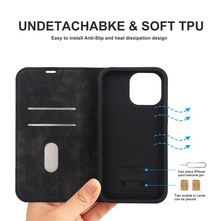 Para o caso do iPhone 14 Pro Max PU Leather RFID Blocking Magnetic Auto-absorbed Cover - Preto