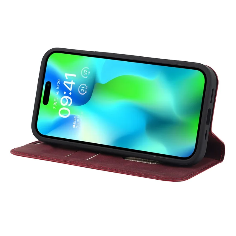 For iPhone 14 Pro Max Case PU Leather RFID Blocking Magnetic Auto-absorbed Cover - Red