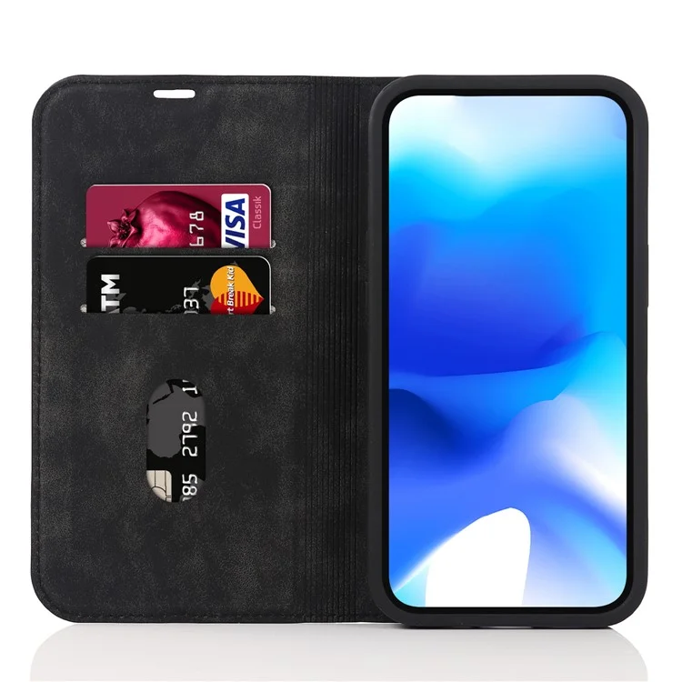 For iPhone 15 Case Leather Card Holder Phone Guard Cover Compatible with MagSafe - Schwarz