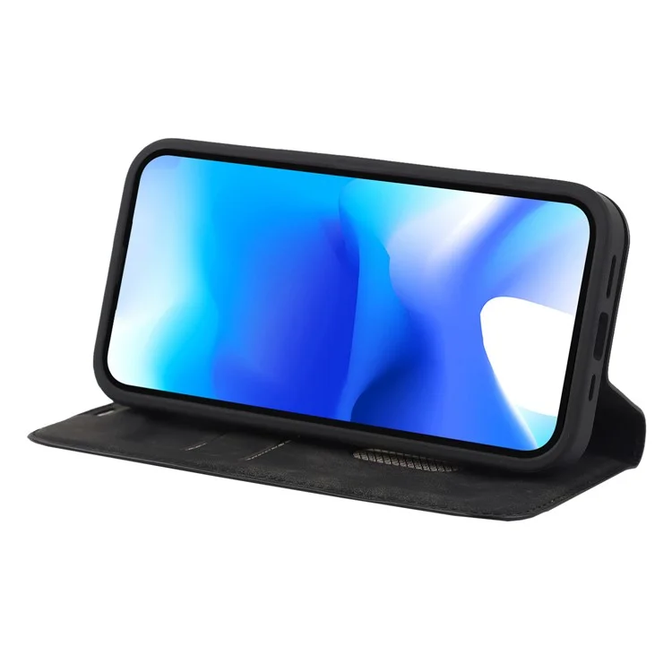 For iPhone 15 Case Leather Card Holder Phone Guard Cover Compatible with MagSafe - Schwarz