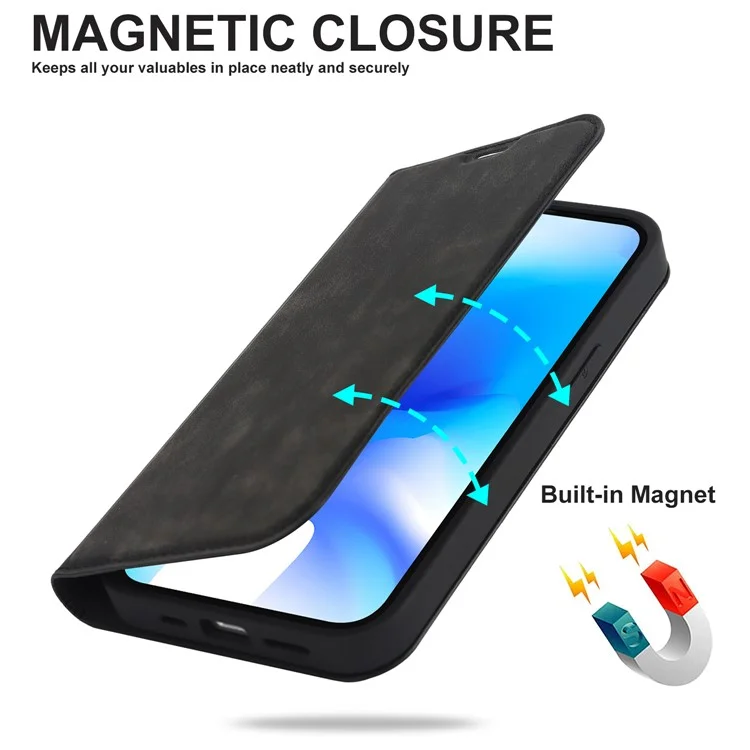 For iPhone 15 Case Leather Card Holder Phone Guard Cover Compatible with MagSafe - Schwarz