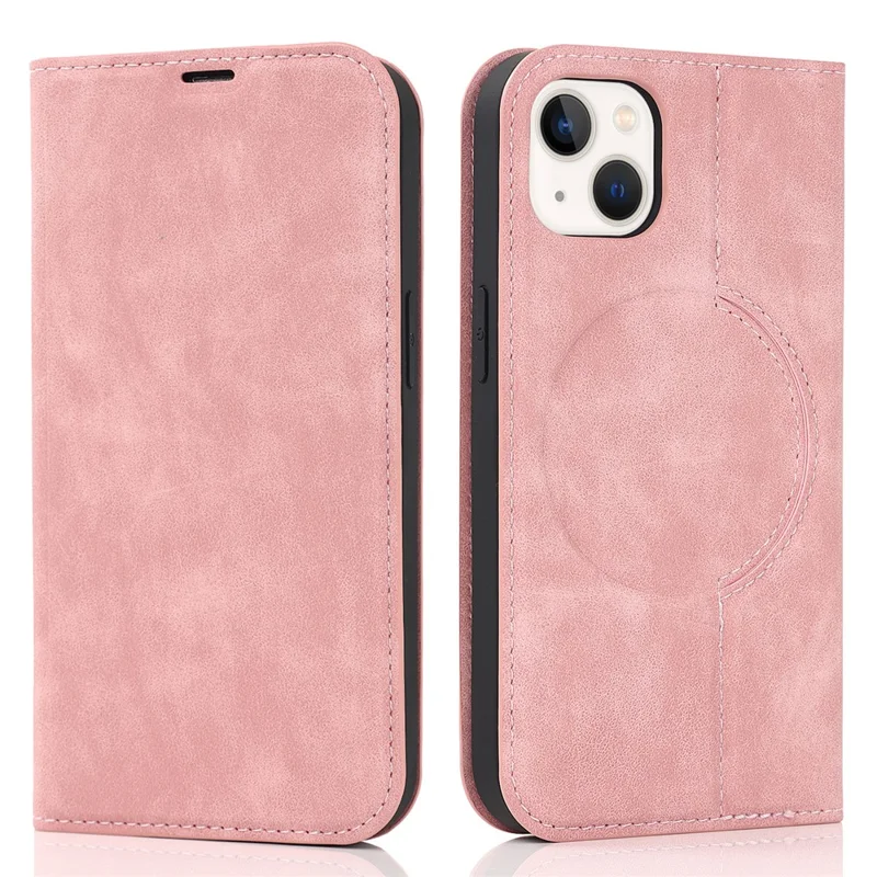 Etui na iPhone 15 z kieszenią na kartę, skórzane etui ochronne zgodne z MagSafe - różowy