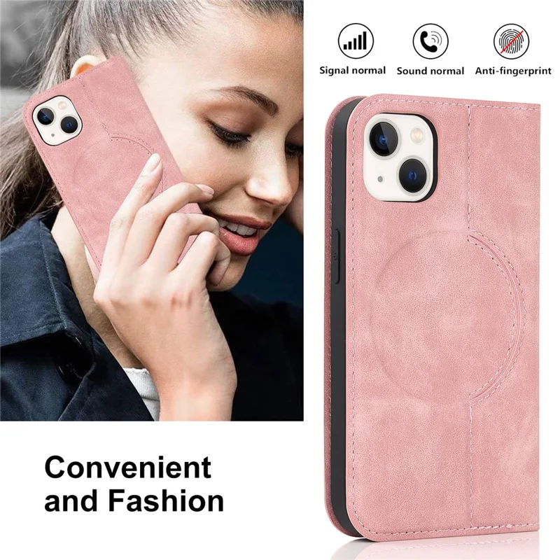 Etui na iPhone 15 z kieszenią na kartę, skórzane etui ochronne zgodne z MagSafe - różowy
