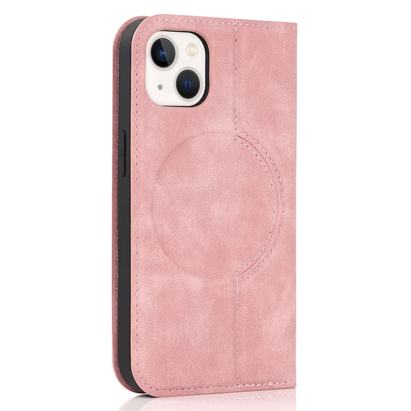 Etui na iPhone 15 z kieszenią na kartę, skórzane etui ochronne zgodne z MagSafe - różowy