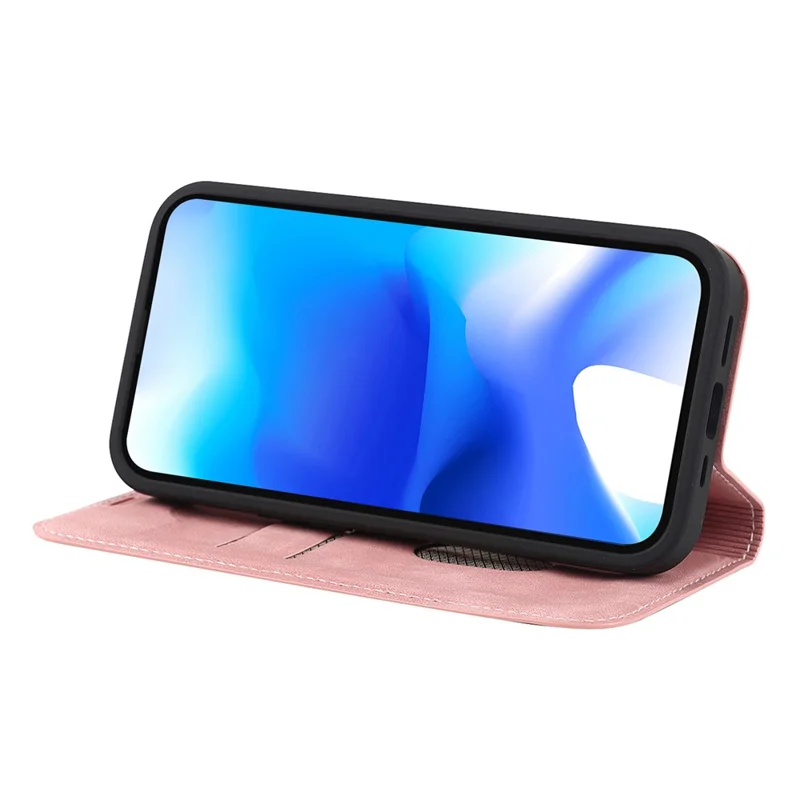 Etui na iPhone 15 z kieszenią na kartę, skórzane etui ochronne zgodne z MagSafe - różowy