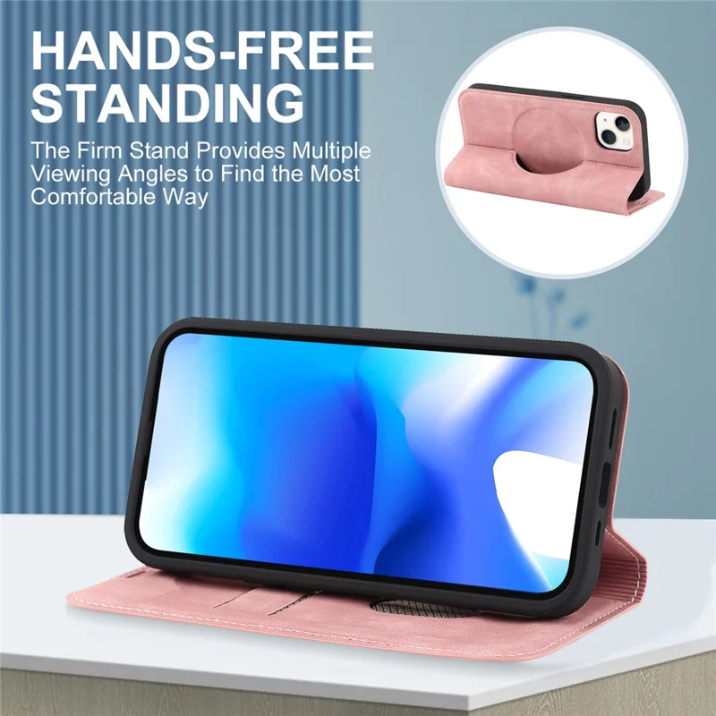 Etui na iPhone 15 z kieszenią na kartę, skórzane etui ochronne zgodne z MagSafe - różowy