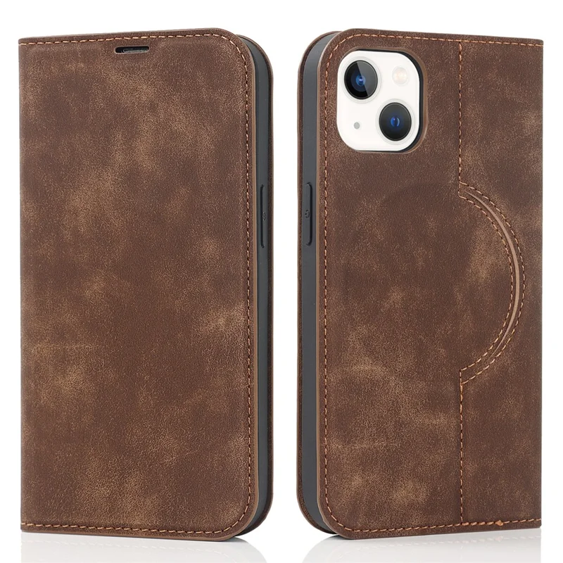 For iPhone 15 Case Leather Card Holder Phone Guard Cover Compatible with MagSafe - Light Brown