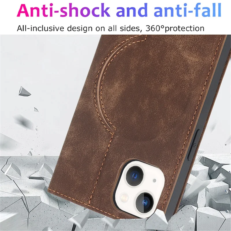 For iPhone 15 Case Leather Card Holder Phone Guard Cover Compatible with MagSafe - Light Brown