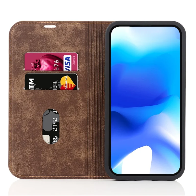 For iPhone 15 Case Leather Card Holder Phone Guard Cover Compatible with MagSafe - Light Brown