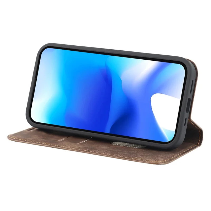 For iPhone 15 Case Leather Card Holder Phone Guard Cover Compatible with MagSafe - Light Brown