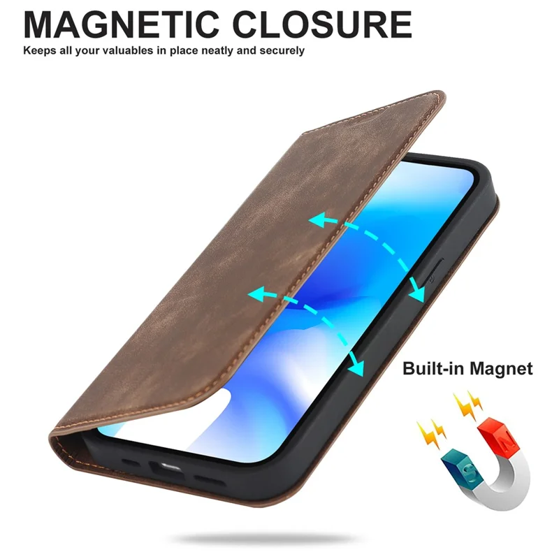 For iPhone 15 Case Leather Card Holder Phone Guard Cover Compatible with MagSafe - Light Brown