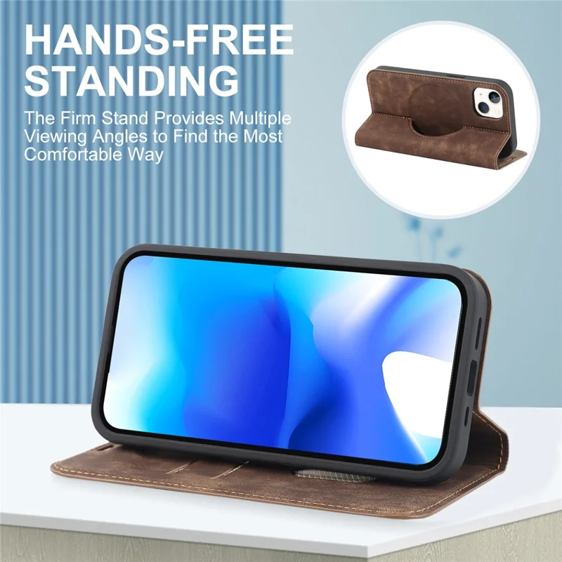 For iPhone 15 Case Leather Card Holder Phone Guard Cover Compatible with MagSafe - Light Brown