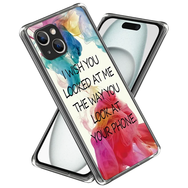 For iPhone 15 Case Drop-proof TPU Pattern Printing Phone Guard Cover - Looked at Me
