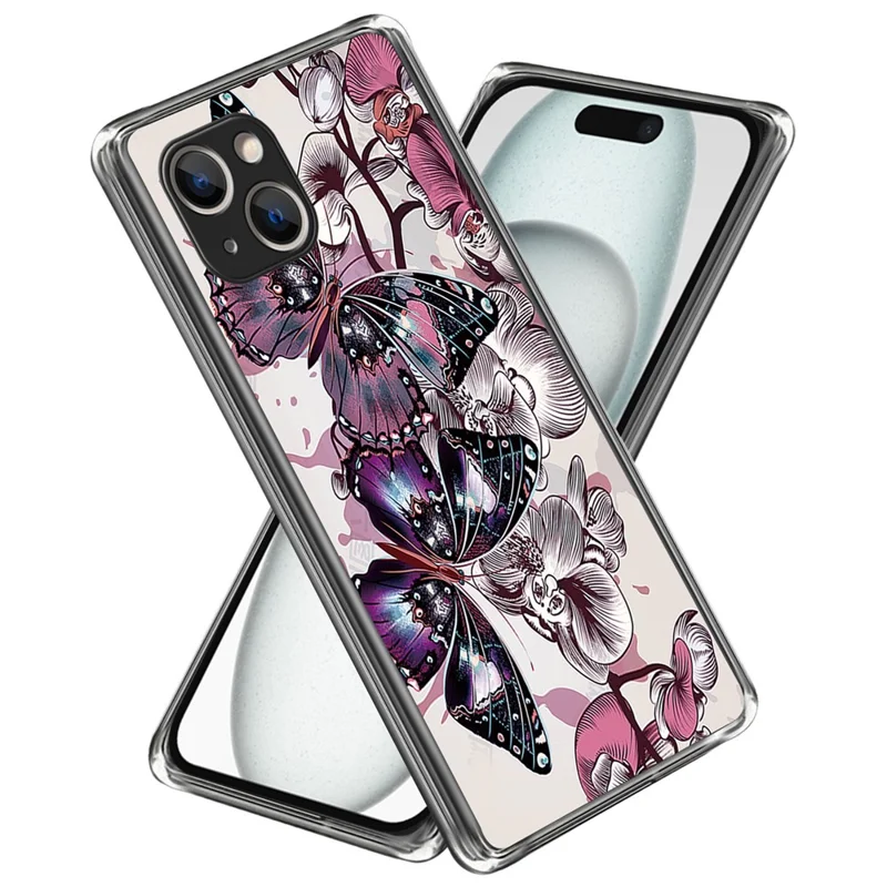 For iPhone 15 Plus TPU Case Anti-scratch Pattern Printing Phone Back Protector - Purple Butterflies