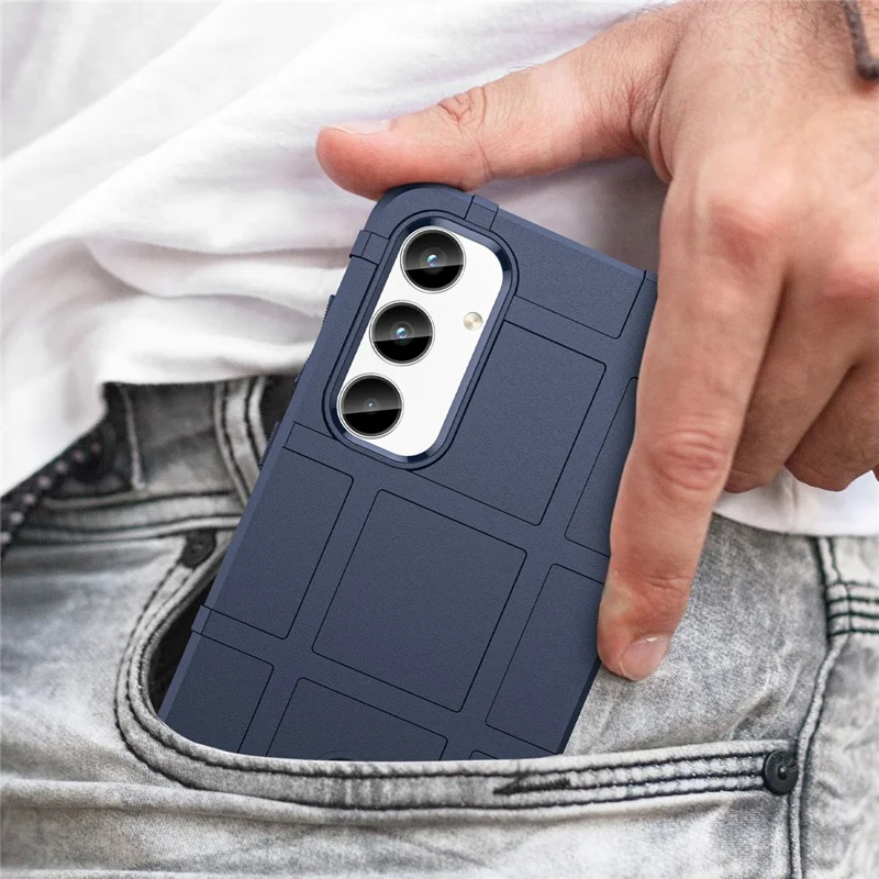For Samsung Galaxy A35 5G TPU Phone Case Shockproof Cell Phone Cover with Square Grid Texture - Blue