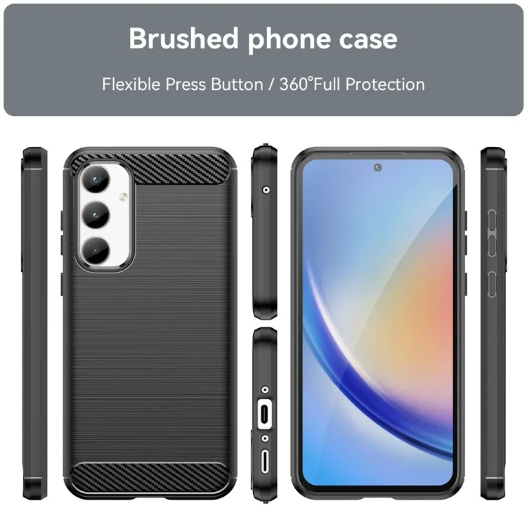 For Samsung Galaxy A35 5G Case Carbon Fiber Texture Phone Shell Anti-Dust TPU Phone Cover - Black