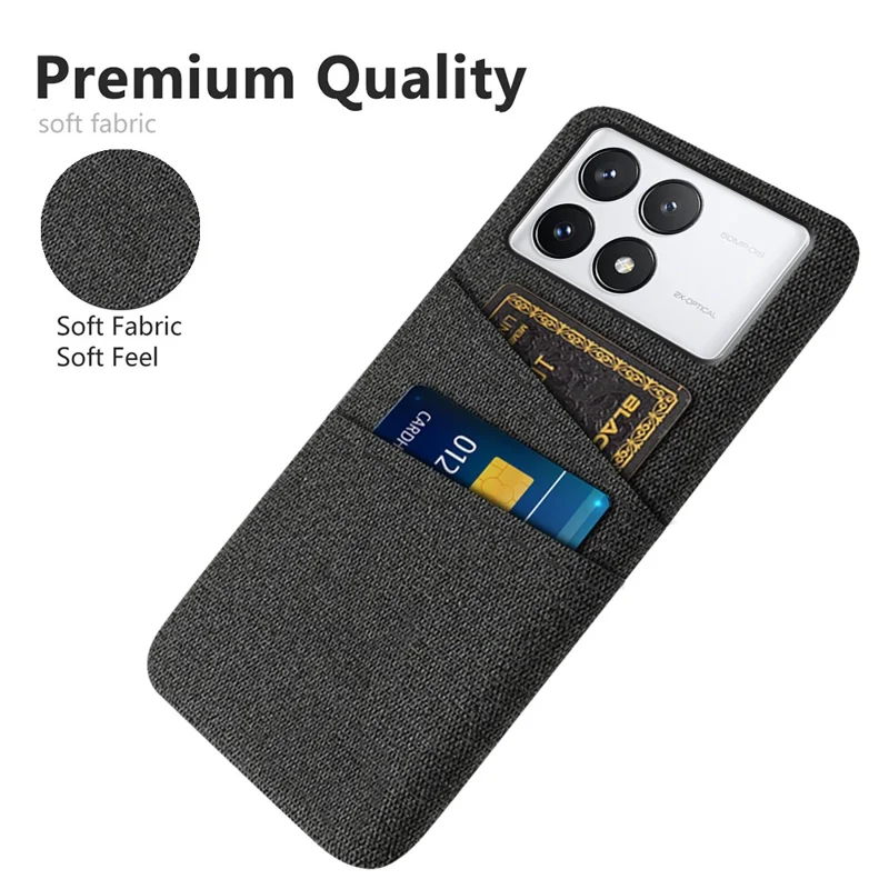 For Xiaomi Poco F6 Pro 5G / Redmi K70 5G / K70 Pro 5G Case with Card Slots Cloth Texture Phone Cover - Black